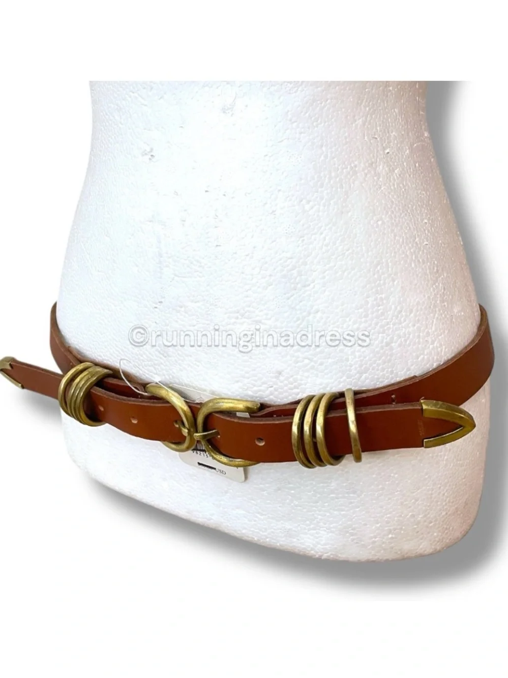 NWT Free People East Meets West Leather Belt Cognac Gold M/L Western Boho Large